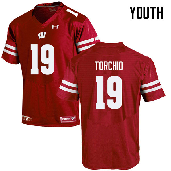 Wisconsin Badgers Youth #19 John Torchio NCAA Under Armour Authentic Red College Stitched Football Jersey WW40D50PS